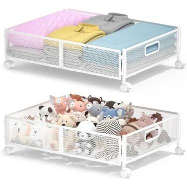Imagem de ABCASTER Armazenamento sob a cama com rodas, caixas de armazenamento embaixo da cama para roupas de sapatos, dobrável e fácil mobilidade (pacote com 2, branco)