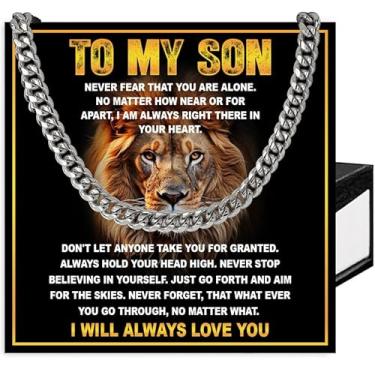 Imagem de SUTERY Colar To My Son de Mom and Dad, corrente cubana para filho, presentes de Natal com cartão de mensagem e caixa, Aço inoxidável, Sem Pedra Preciosa