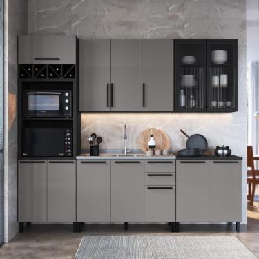 Imagem de Cozinha Modulada Completa Fidelitá Mônaco 5 Peças 270cm 13 Portas 2 Gavetas Sem Tampo Chumbo/titânio