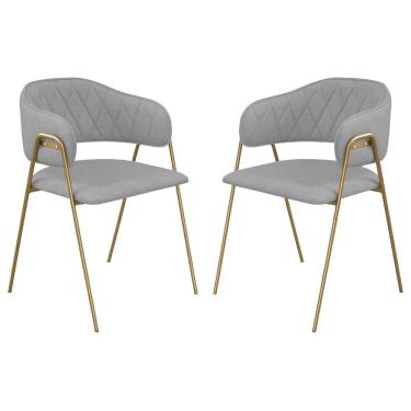 Imagem de Conjunto 2 Cadeiras Veneza Linho Cinza Metal Dourado