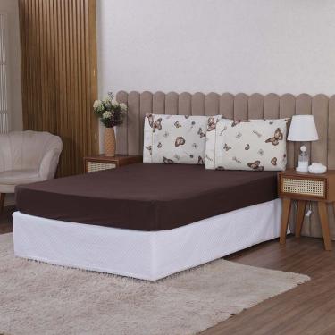 Imagem de Jogo De Lençol Beatriz Solteiro 2 Peças Percal 180 Fios 100% Algodão Ponto Palito - Marrom Borboleta