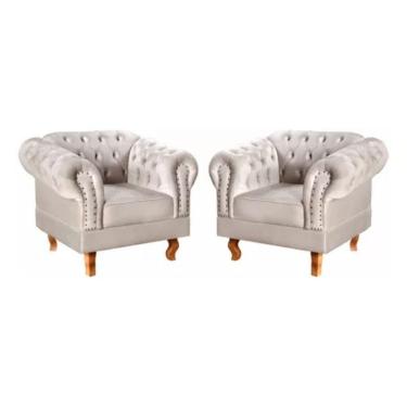 Imagem de Kit 2 Poltronas Chesterfield Dom Pedro Vintage Retrô Capitonê Suede Bege