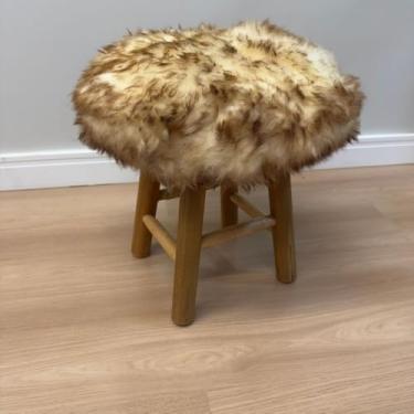 Imagem de Banqueta Puff Redondo Lã De Ovelha Chamuscado Legítimo