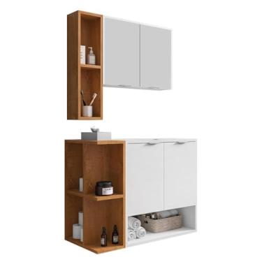 Imagem de Gabinete Banheiro Ibiza 2 Portas Armario 2 Portas Espelheira Branco/naturale