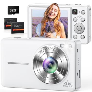 Imagem de Câmera digital, câmera digital 4K 64 MP apontar e fotografar com foco automático, câmera dupla, flash, zoom 16X, anti-trepidação, câmeras compactas para fotografia e vlog, para adolescentes, adultos