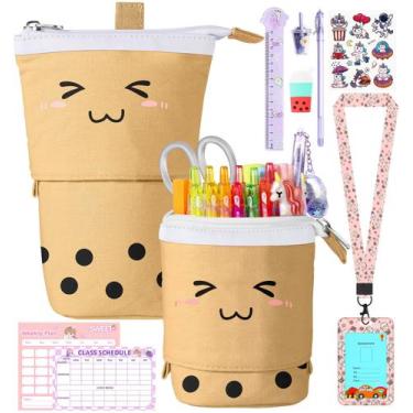 Imagem de Estojo de lápis LISEVO Cute Boba Stand Up para meninas com conjunto de