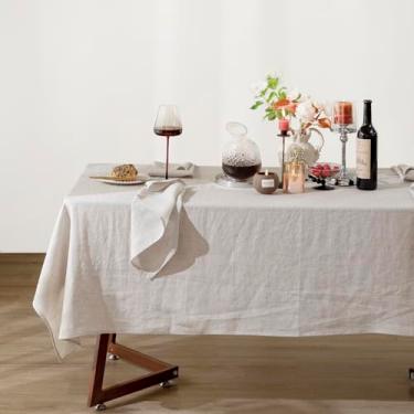 Imagem de Talasily Toalha de mesa de linho 100% puro linho toalha de mesa retangular 152 x 332 centímetros toalhas de mesa laváveis para cozinha, jantar, festas de buffet, feriados, piquenique, casamentos e