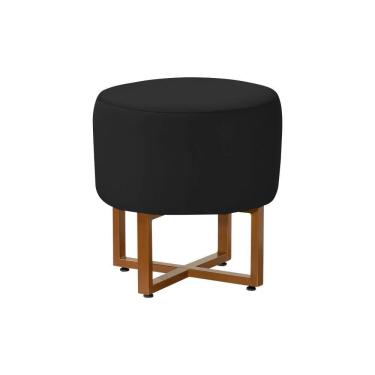 Imagem de Puff Industrial Decorativo Charles Estofado Veludo Preto Base Ferro