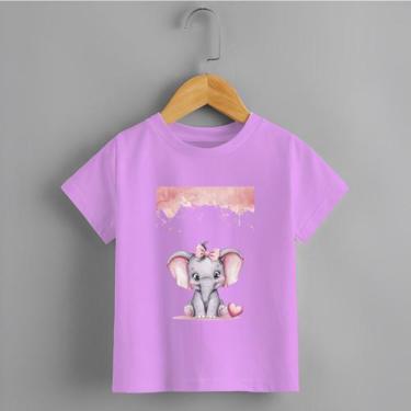Imagem de Camiseta Infantil Menina Elefante Chuva Rosa Personalizada Modinha Del
