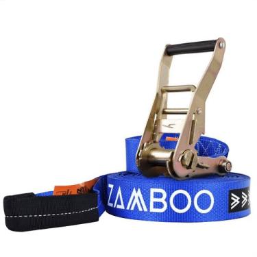 Imagem de Slackline Zamboo Kit ExtremeLine 30m x 50mm Azul Com Catraca Reforçada