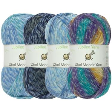 Imagem de Fio de lã Mohair JubileeYarn - Ombré penteado - 100 g/novelo - tons de azul - 4 novelos
