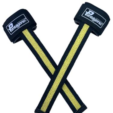 Imagem de Straps Com Munhequeira Acolchoada Pentágono para Musculação em Neoprene 5mm Costura Reforçada (Preto e Amarelo)