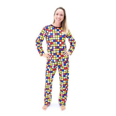 Imagem de Pijama Feminino Longo Divertido Cubo Mágico - Alegria de Montar, P