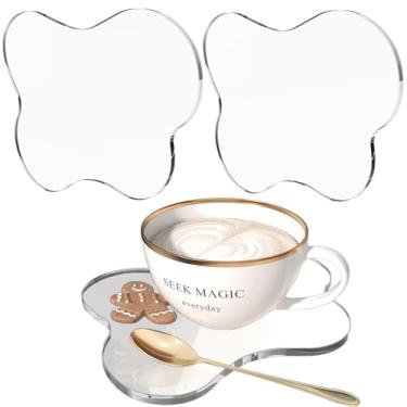 Imagem de 2 peças de porta-copos de acrílico, base de bebida estética irregular em forma de nuvem para mesa de centro, placas decorativas transparentes resistentes ao calor para mesa de escritório em casa