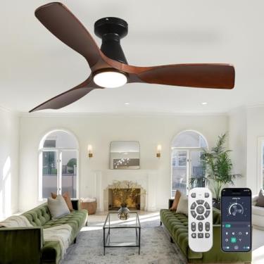 Imagem de Depuley Ventiladores de teto com luzes e aplicativo: Ventilador de teto de baixo perfil de montagem embutida para quarto - Ventilador interno e externo regulável com controle remoto de nogueira 3