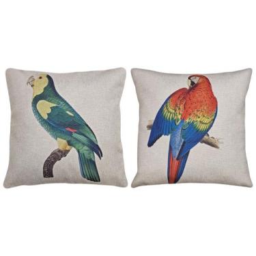 Imagem de 2 Capa Almofada Linho Pássaro Periquito Arara Canindé 43x43 - M3 Decor