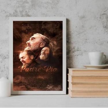 Imagem de Quadro Padre Pio 33x24cm c/ Vidro - Moldura Preta - Quadros On-Line