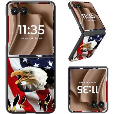 Imagem de RAUEDWDJS Capa para Moto Razr Plus 2025/2024, capa fina rígida de policarbonato capa flip de corpo inteiro resistente à prova de choque para Moto Razr 50 Ultra, bandeira dos EUA águia