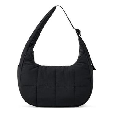 Imagem de Gets Bolsa de ombro de nylon para mulheres, bolsa pequena acolchoada, bolsa leve para viagem / fitness, Preto
