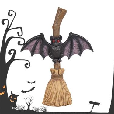 Imagem de Rrlihjgu Decorações de Mesa para Halloween | Decorações de Halloween para Interior com Design de Vassoura e Morcego - Ornamentos Para Interior Jardim Prateleira Entrada