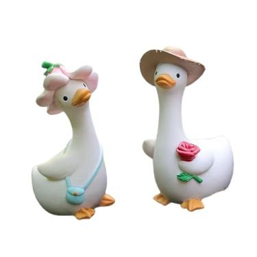 Imagem de Fenteer 2 peças estátuas de pato de resina adoráveis ​​esculturas de patos decorações engraçadas figuras de pato fofas para pátio sala de estar presentes de