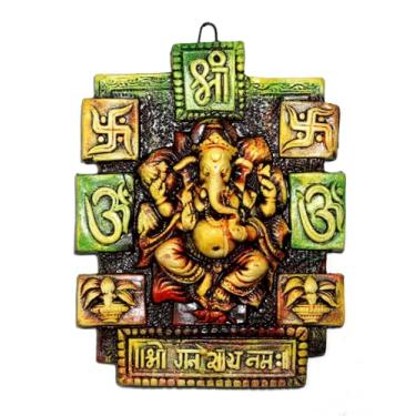 Imagem de ASHIRWAD Estátua de argila do Senhor Ganesha para pendurar na parede terracota terra Mitti colorida para a entrada da porta e decoração de casa e Puja (20 cm)