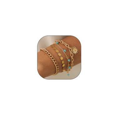 Imagem de GIGB PBDK Pulseiras femininas ocidentais em camadas boho turquesa com contas pulseira de corrente chapéu de vaqueira botas sol flor moeda pulseira country concerto roupas acessórios, Medium, Liga de