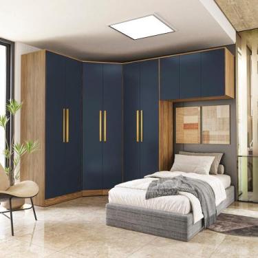 Imagem de Quarto Modular Kappesberg Adapt Nogueira/Azul Profundo 4 peças
