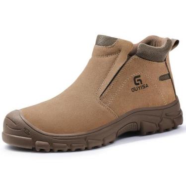 Imagem de Botas de trabalho GLANOUDUN Slip on Steel Toe, marrom indestrutível