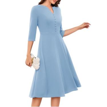 Imagem de Vestido de festa DRESSTELLS 2025, manga 3/4, vintage, Tea Party, azul