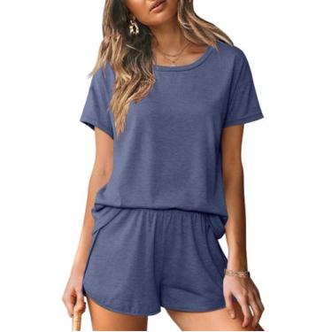 Imagem de Conjunto de pijama e shorts femininos de manga curta com gola redonda 