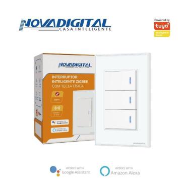 Imagem de Interruptor tecla Fisica com Led 3 botões Zigbee Branco NovaDigital -NFZB-3-W