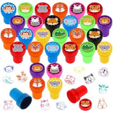 Imagem de 24 carimbos de animais para crianças, zoológico, carimbos autotintados, mini artesanato agrícola, lembrancinhas de festa de aniversário para meninos, escola, sala de aula, prêmios, suprimentos de