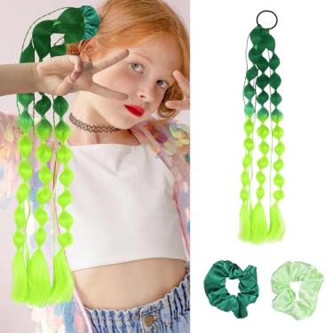 Imagem de Extensões de cabelo coloridas, extensões de rabo de cavalo leves de 50,8 cm para crianças com 2 elásticos de cabelo acetinado de seda, acessórios de dia de cabelo louco para meninas, mulheres