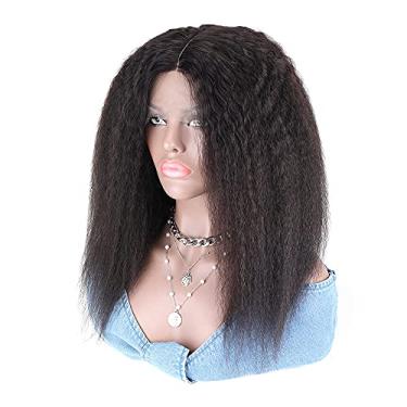 Imagem de Peruca de cabelo humano liso crespo 33 x 10 fechamento frontal peruca parte central peruca italiana yaki afro kinkycurly frontal bob sem cola para mulheres negras cabelo brasileiro não processado cor