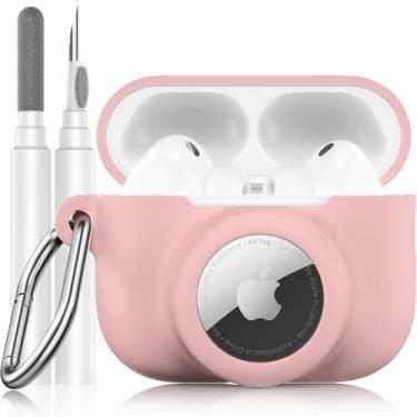 Imagem de LDSXAY Capa de silicone 2 em 1 compatível com AirPods Pro 3 e AirTag, capa protetora à prova de choque para AirPods Pro 3ª geração 2025 com kit de limpeza e mosquetão (rosa)
