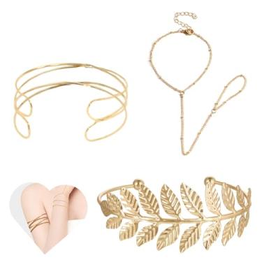Imagem de Poiykmt 3 peças de punho de braço para mulheres, pulseira de braço aberto, conjunto de punho de braço dourado, pulseiras de braço joia ajustável simples braçadeira de bobina