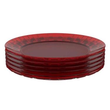 Imagem de Jogo 6 Pratos Vermelhos Grandes 26cm Crippa Servir Mesa Posta Porções 