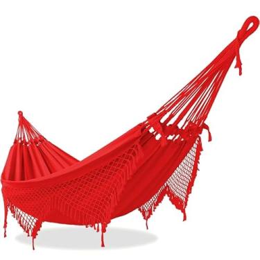 Imagem de Rede de Dormir Descanso Muitas Cores Luxo Casal grande Gigante Pernambucana Crua/Bege(Vermelho)