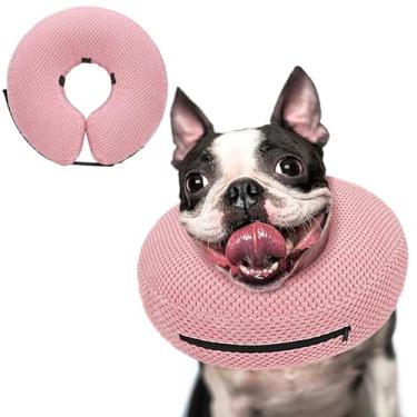 Imagem de Supet Coleira inflável de cone para cães pararem de lamber, coleira de donut para cães após cirurgia, cone macio para cães pequenos, médios e grandes, rosa 02 P