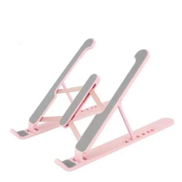 Imagem de Suporte Ajustável de Alumínio Rosa para Notebook, Tablet e Celular – 6 Alturas, Ergonômico, Dobrável, Ventilado, Premium