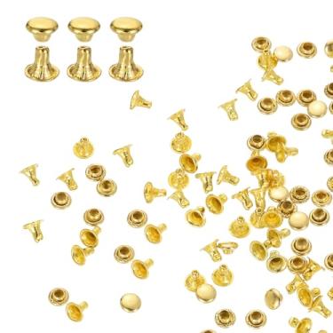 Imagem de HARFINGTON 100 conjuntos de rebites de tampa única de 4 mm de aço carbono cabeça redonda presilhas parafusos de metal tubular para decoração de artesanato em couro, ouro