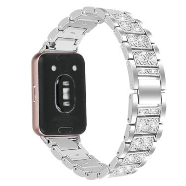 Imagem de Feigand Pulseiras brilhantes compatíveis com Samsung Galaxy Fit 3, pulseiras de metal brilhante, luxuosa pulseira de substituição com strass (prata)