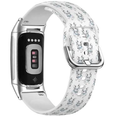 Imagem de MRAKPLGE Pulseira de relógio esportivo, padrão buldogue francês, compatível com FitBit Charge 6 e Fitbit Charge 5, pulseira de silicone macio de substituição