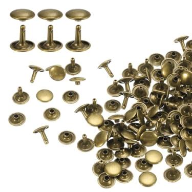 Imagem de HARFINGTON 100 conjuntos de rebites de tampa dupla 12 x 12 mm aço carbono cabeça redonda presilhas parafusos de metal tubular para decoração de artesanato em couro, bronze