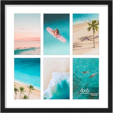 Imagem de Vittanly Moldura de colagem de 35,5 x 35,5 cm, exibe 6 peças de fotos 10 x 6 com tapete ou 1 peça, 35,5 x 35,5 cm sem tapete, porta-retratos para decoração de parede colagem para exibição, preto, 1