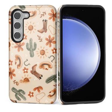 Imagem de Capa para Samsung Galaxy S24 Plus, silicone macio fosco + PC rígido antiarranhões capa protetora 2 em 1 resistente à prova de choque para mulheres e homens - Western Cowboy Desert