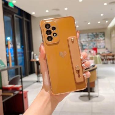 Imagem de Capa de celular com suporte para pulseira e revestimento lateral em formato de coração para Samsung Galaxy S25 S24 S23 Ultra A53, capa traseira à prova de choque (para Galaxy A53 5G/marrom)