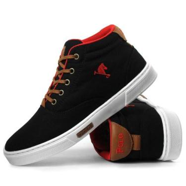 Imagem de Tênis Sapatênis Polo Joy Masculino Cano Alto Bota - Preto/Vermelho, 41