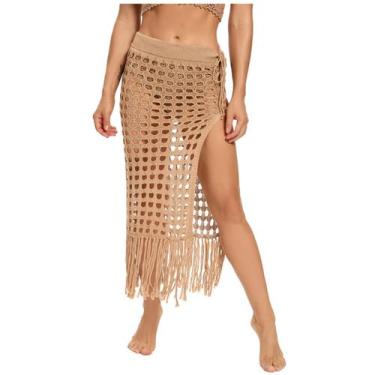 Imagem de Maiô feminino sólido Bohemian Hollow Weave Tassels Cover Up Bikini Swi